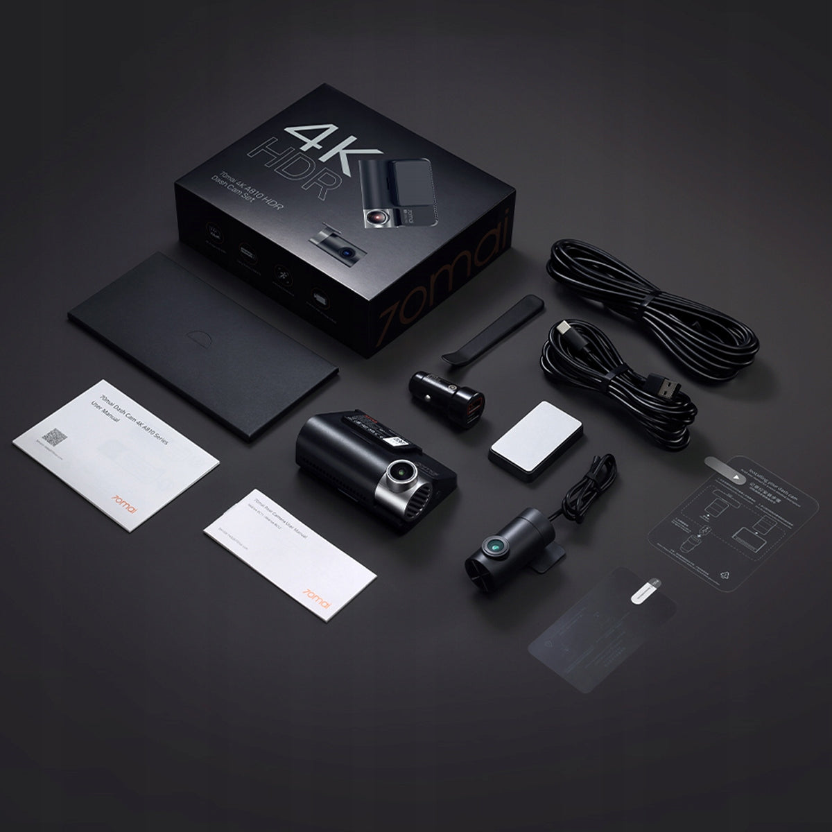 70mai A810 4K dash cam bundle with rear camera and accessories