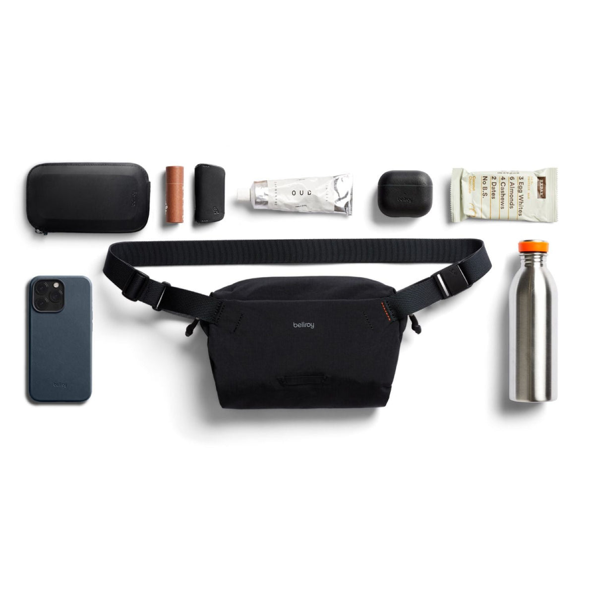 Bellroy Lite Sling Mini Black with everyday carry items