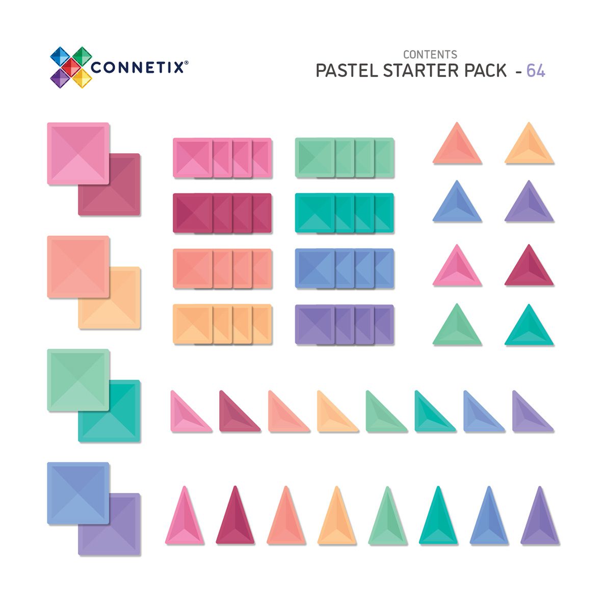 CONNETIX Pastel Starter Pack 64 piece contents