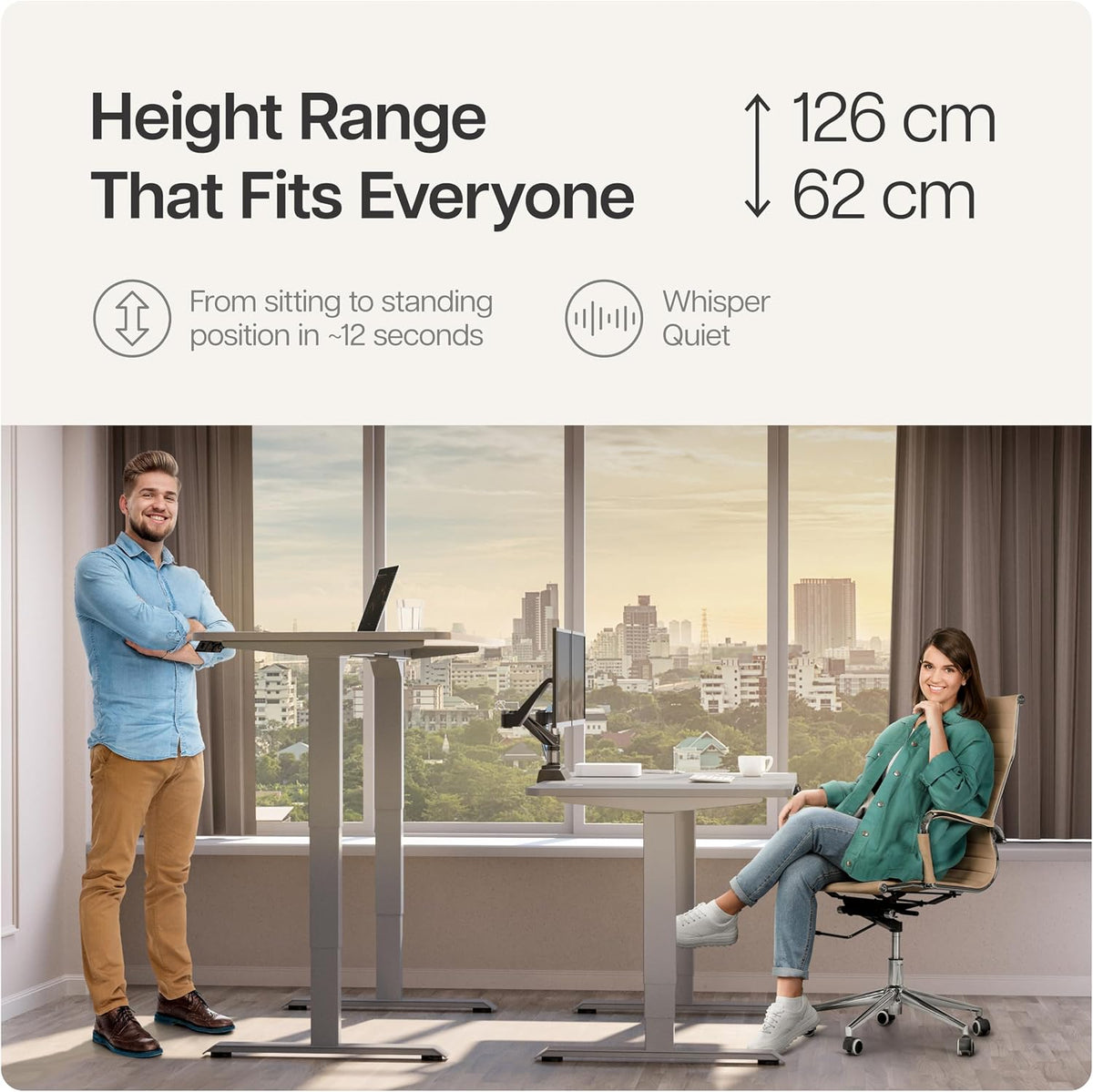 Desktronic HomePro standing desk height range in use