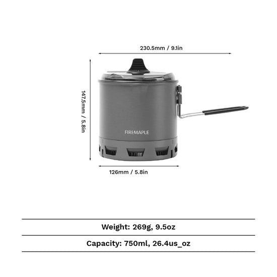 FireMaple Petrel G2 750ml pot dimensions and weight
