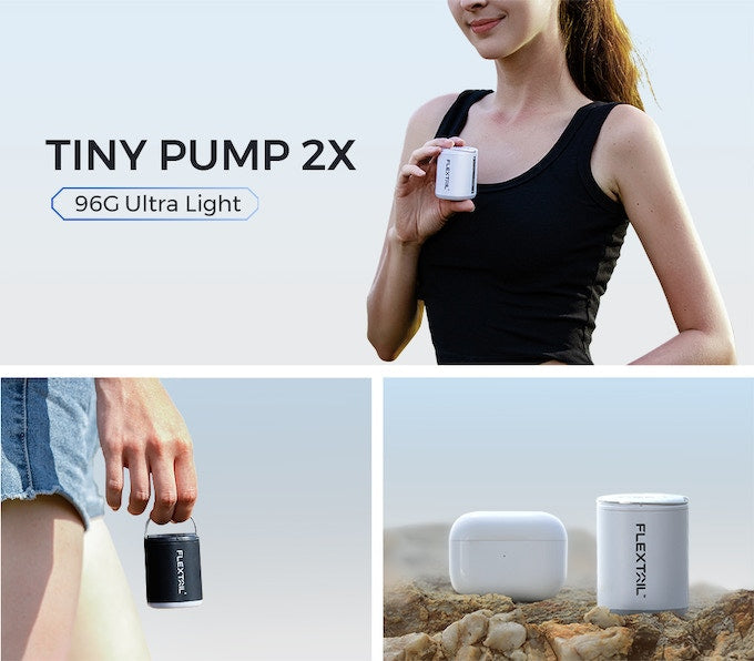 FLEXTAIL Tiny Pump 2X compact outdoor pump in hand