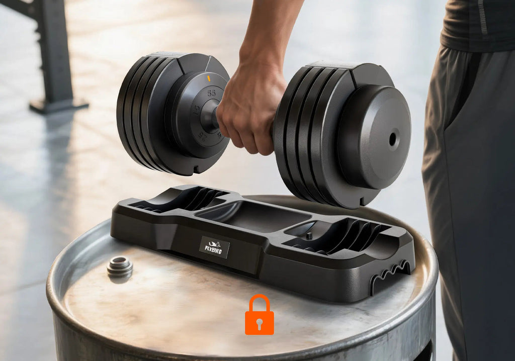 FLYBIRD 55 lb adjustable dumbbells lifestyle view
