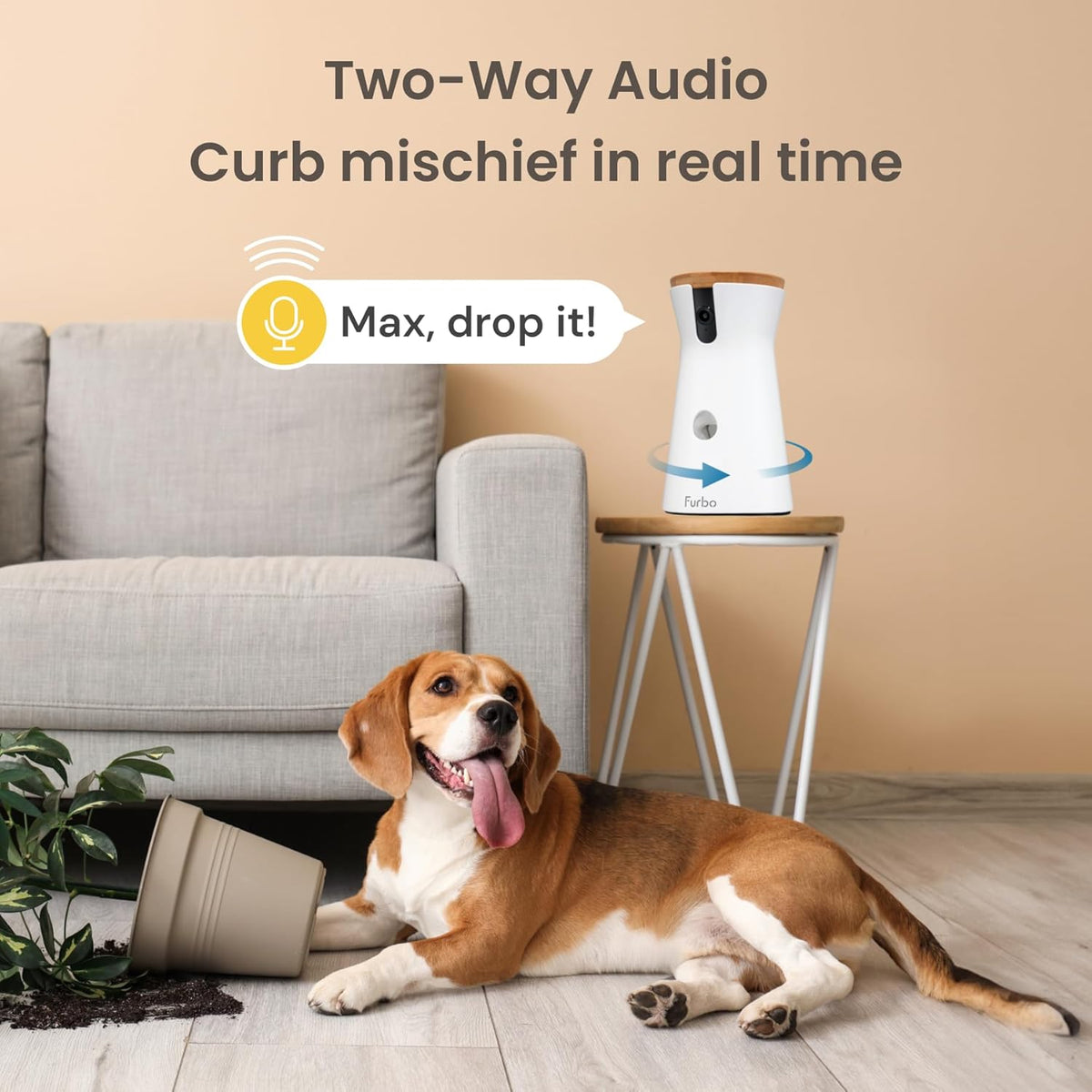 Furbo 360 Dog Camera two-way audio feature in home