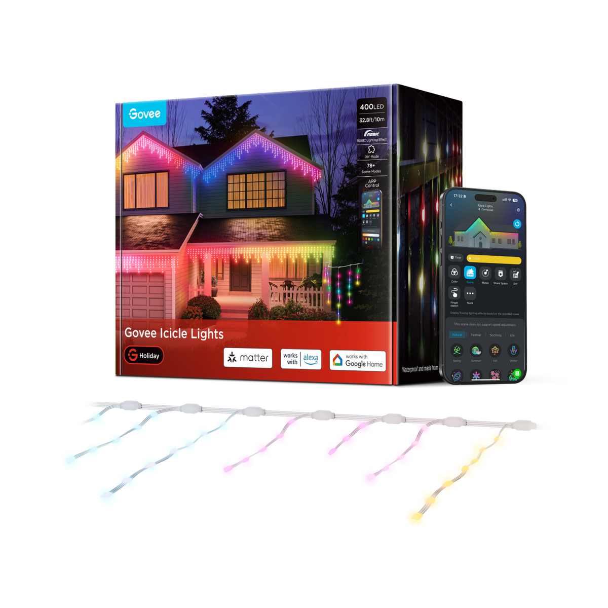 Govee RGBIC Icicle Lights smart outdoor lighting set