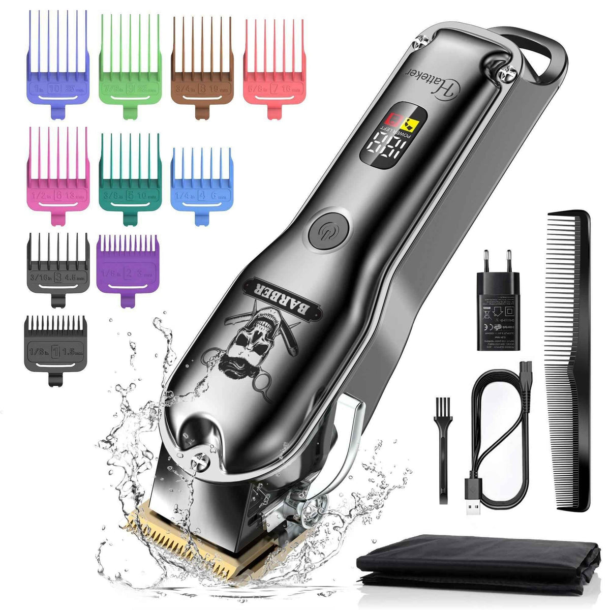 HATTEKER 696C clipper kit with guide combs and accessories