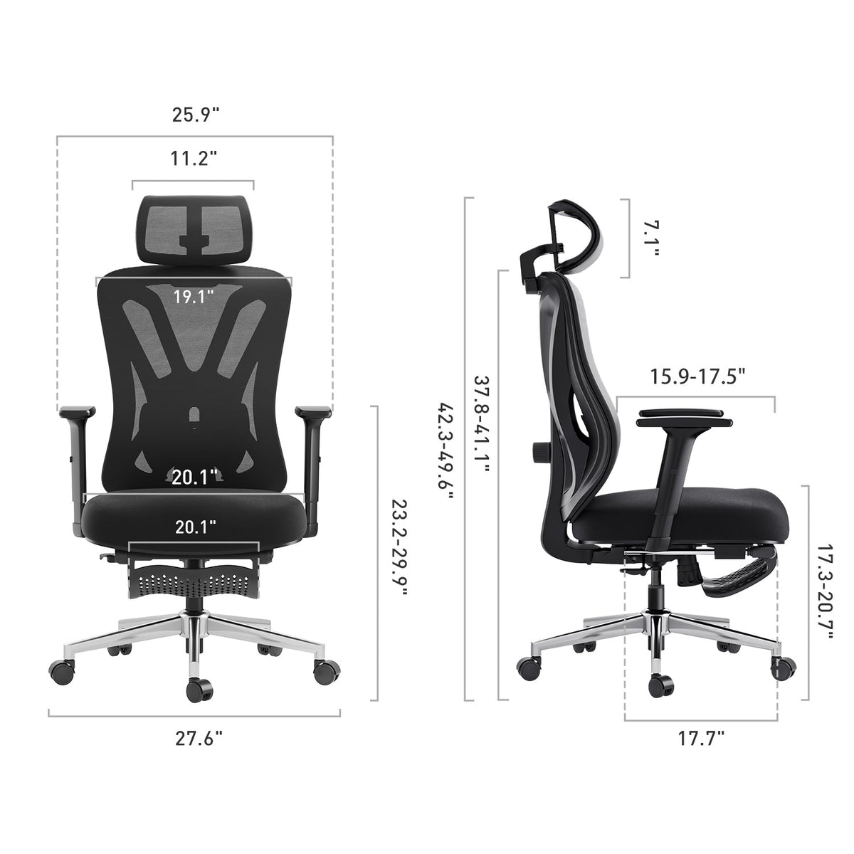HBADA P5 ergonomic office chair dimensions