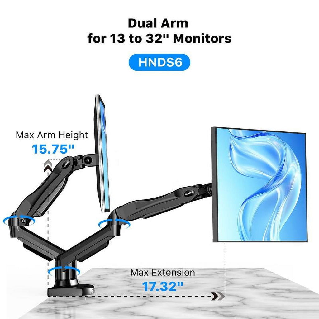 HUANUO HNDS6 dual monitor arm height and extension adjustment
