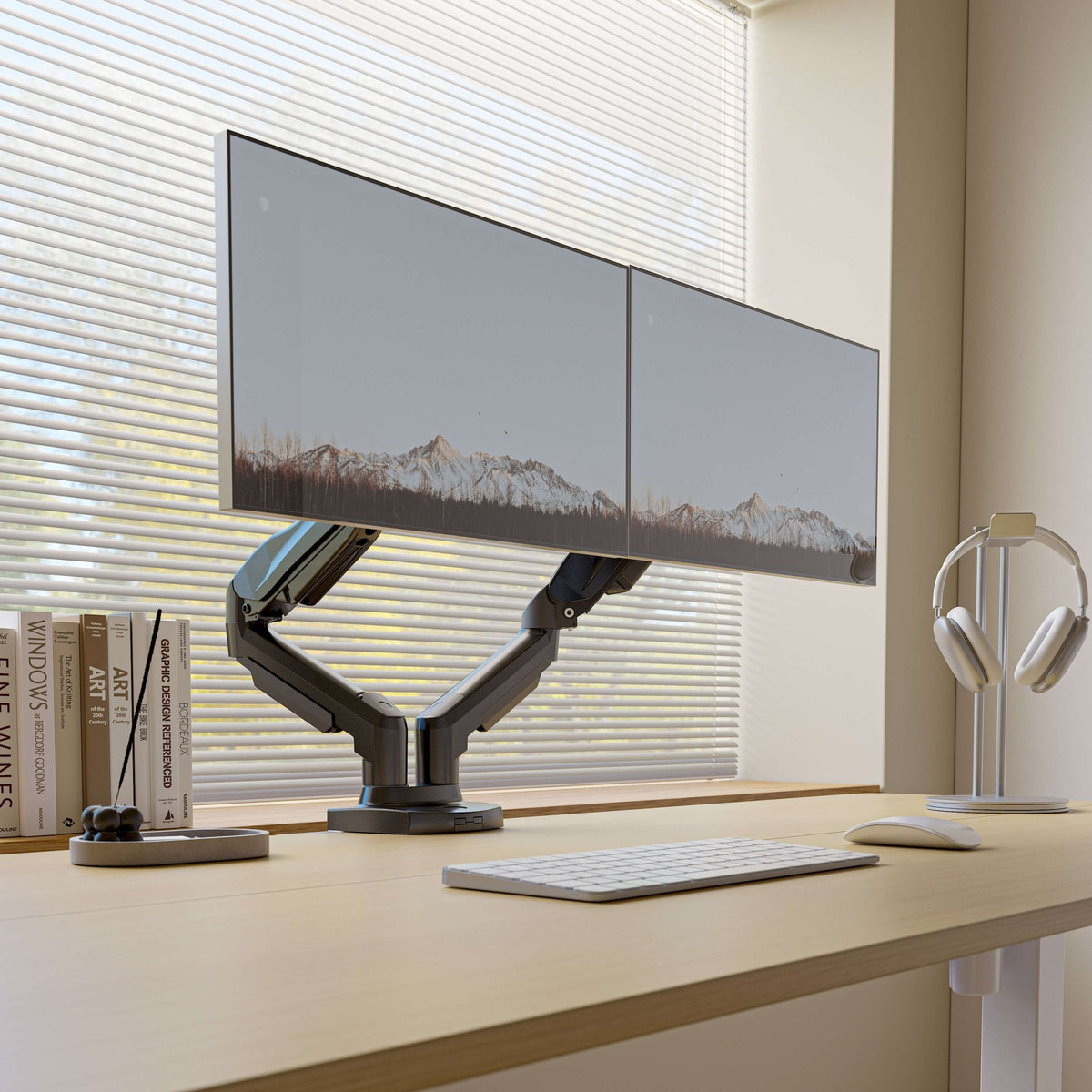 HUANUO HNDS6 dual monitor arm workstation setup