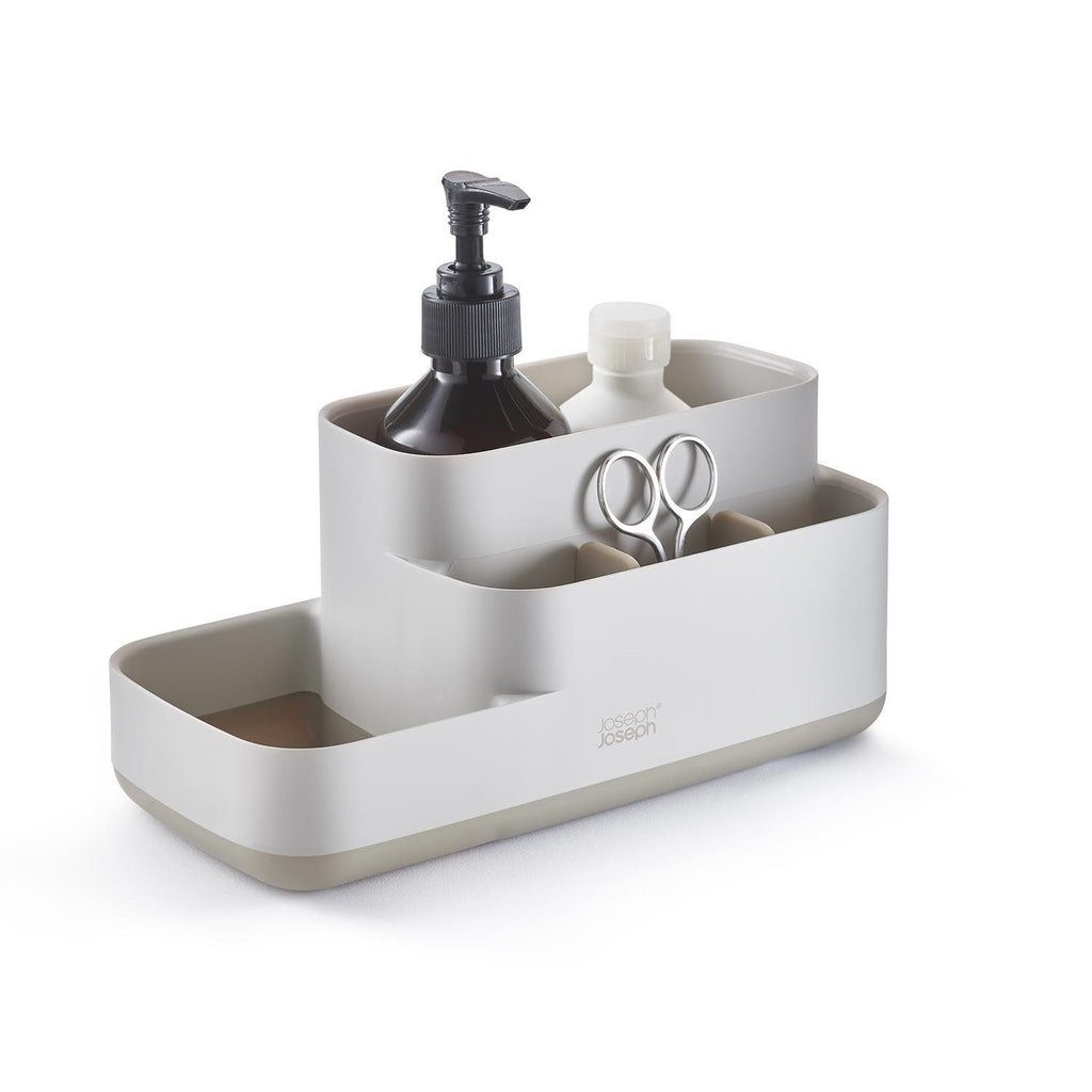 Joseph Joseph EasyStore Bathroom Caddy filled with bathroom essentials