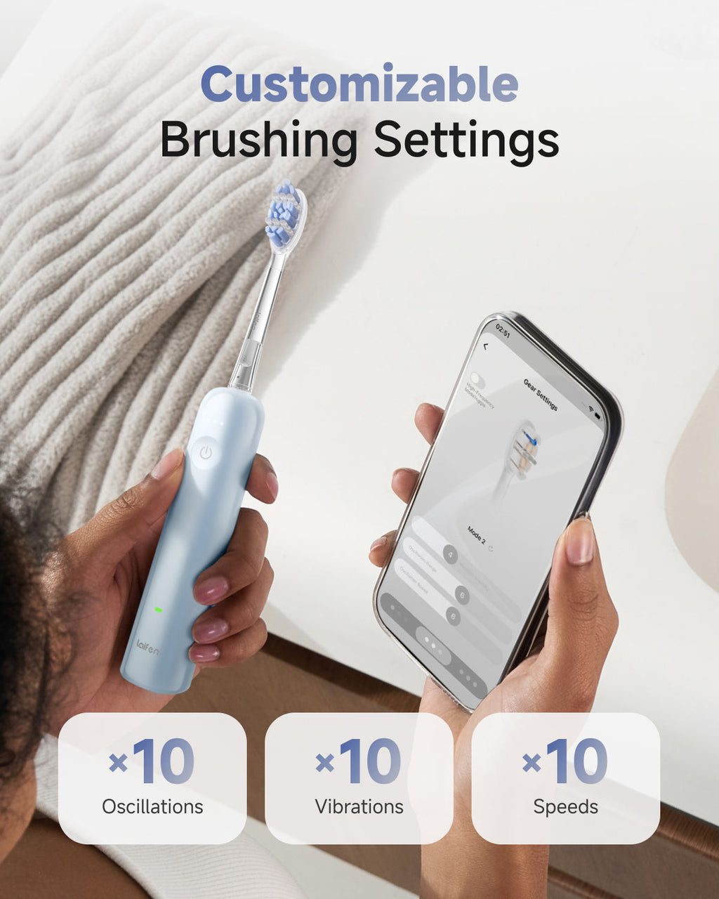 Laifen Wave Pro customizable brushing settings in app