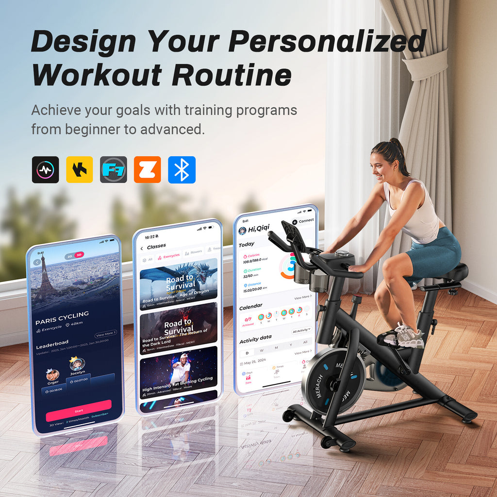 MERACH S26 exercise bike with app-connected workout programs