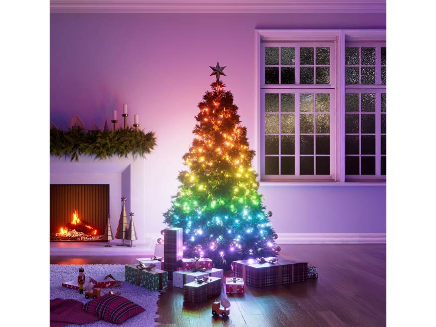 Nanoleaf Smart Holiday String Lights on rainbow Christmas tree