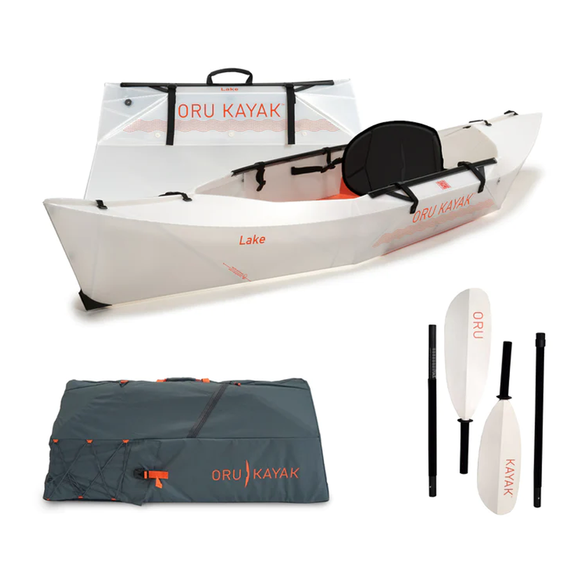Oru Kayak Lake foldable kayak with packed form and paddle