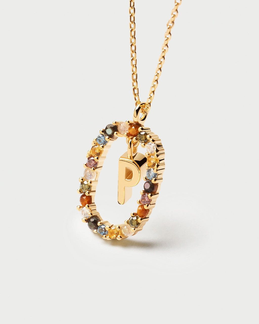 PDPAOLA Letter P gemstone halo necklace