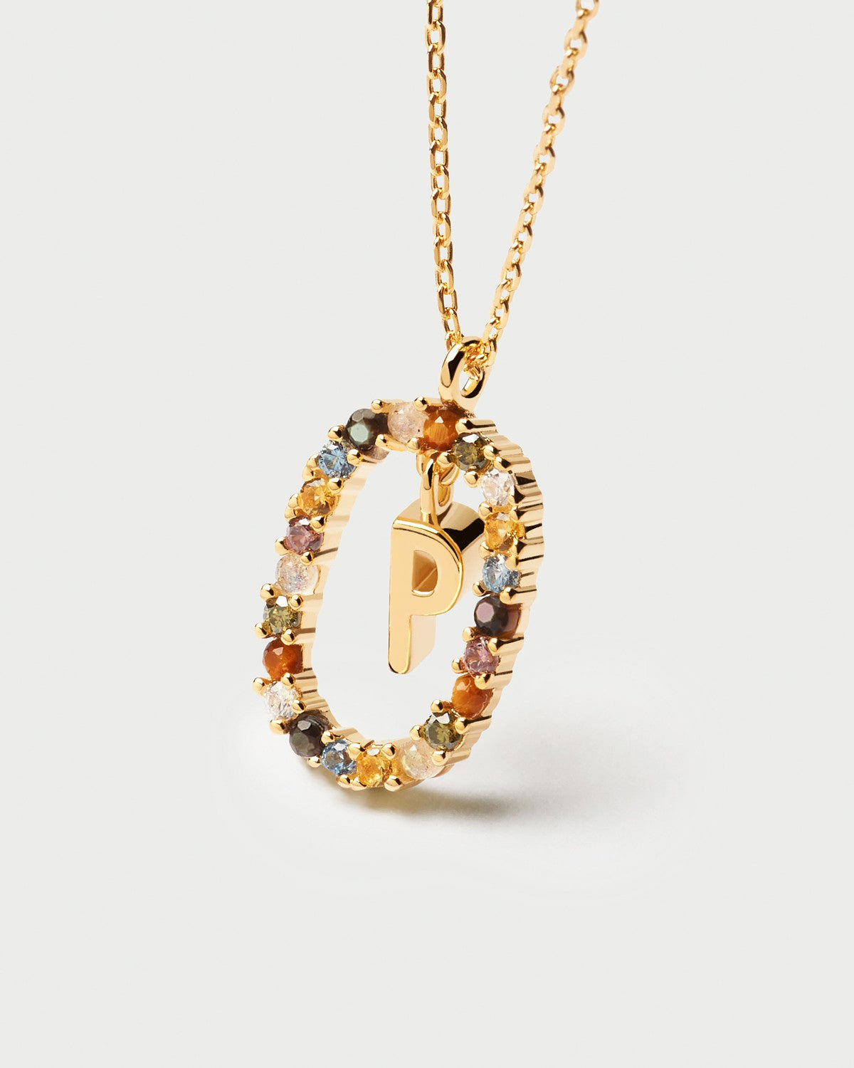 PDPAOLA Letter P gemstone halo necklace