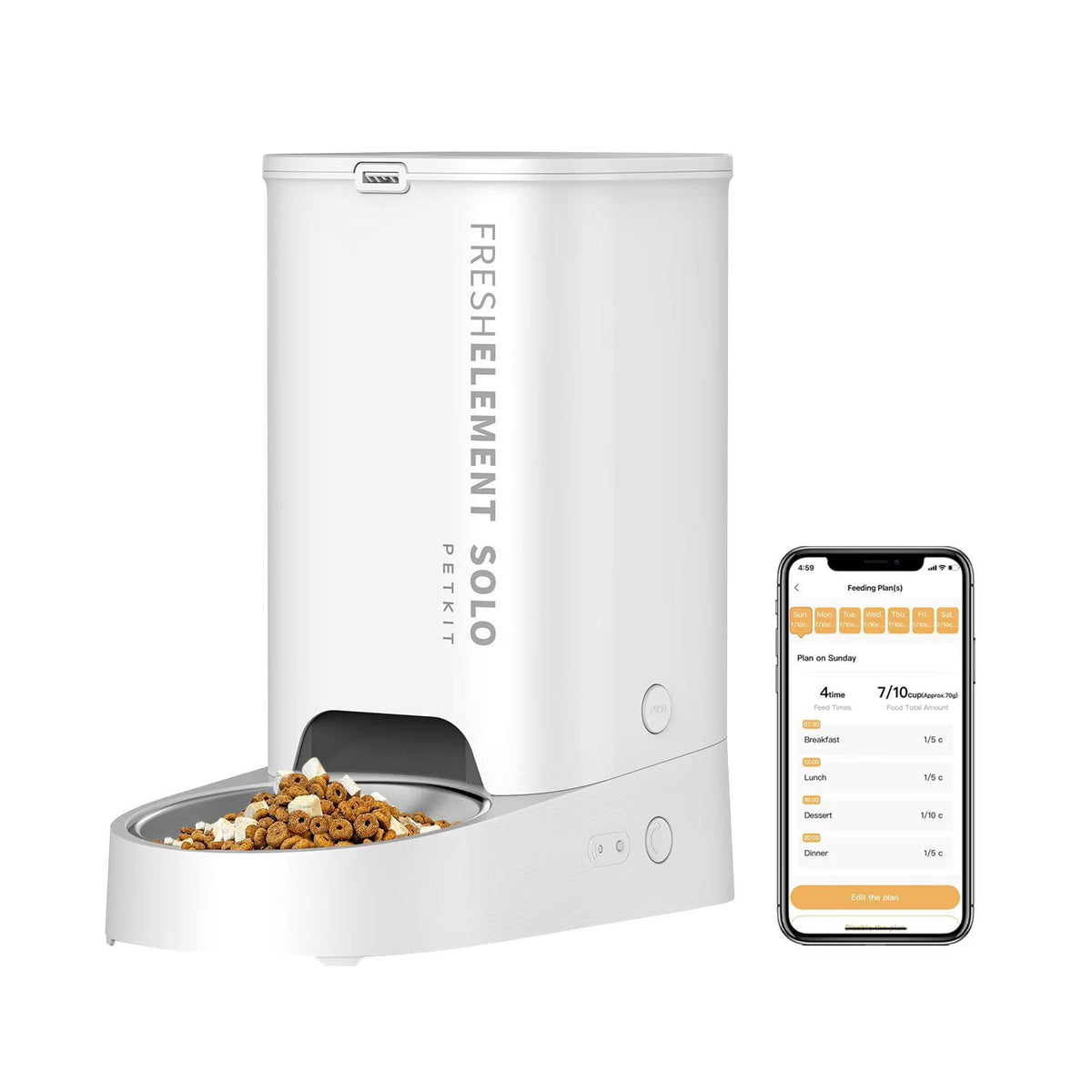 PETKIT Fresh Element Solo feeder with app meal plan interface