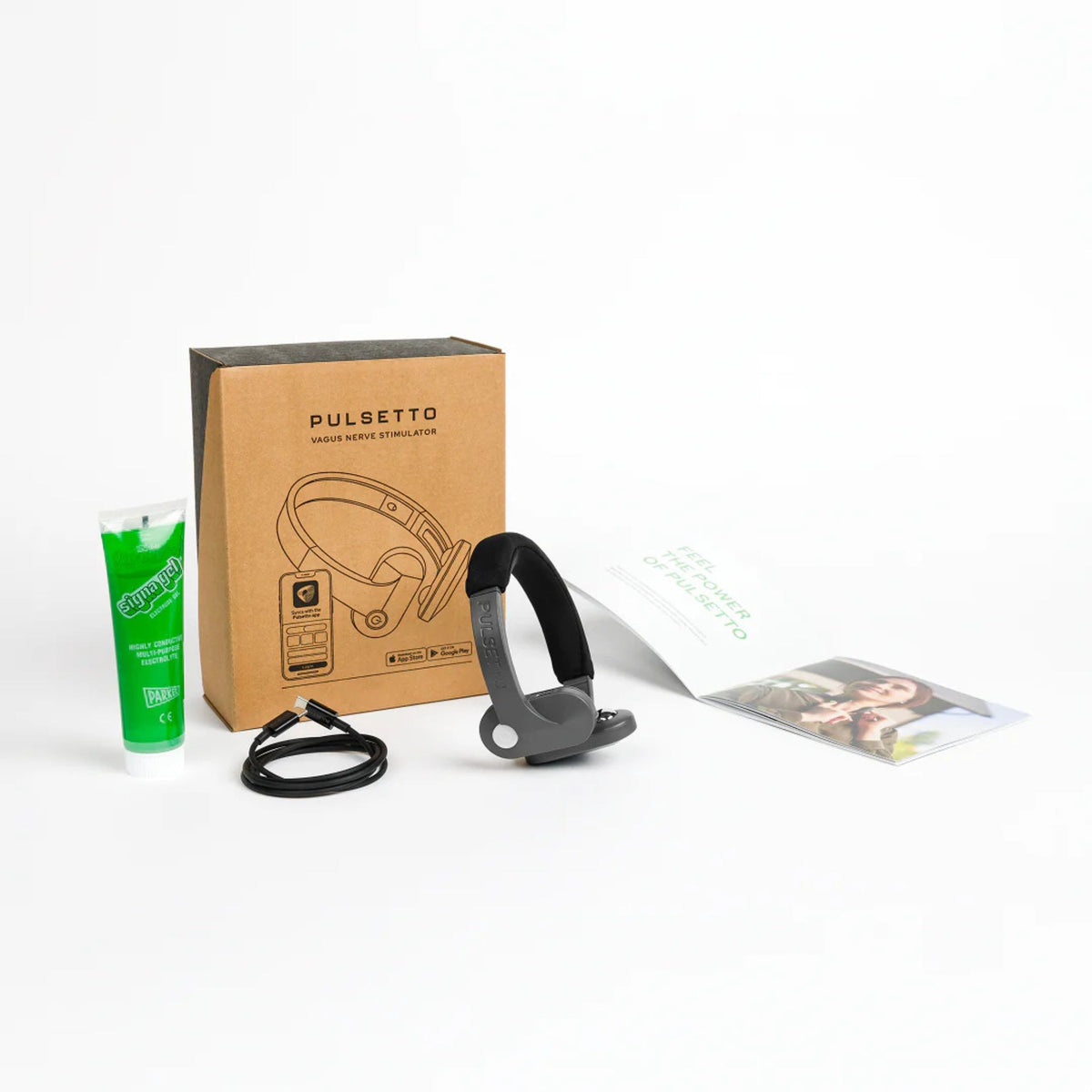 Pulsetto Lite vagus nerve stimulator accessories and conductive gel