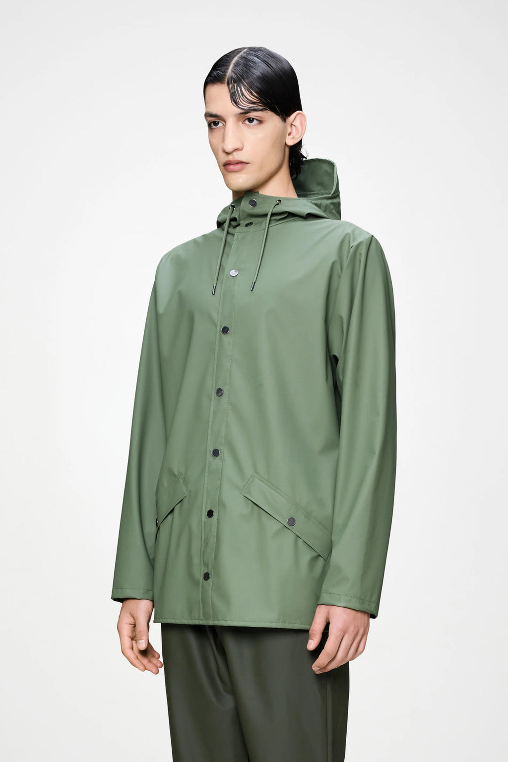 Rains Jacket green waterproof unisex rain jacket lifestyle view