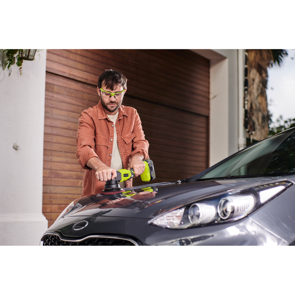 Ryobi R18P-0 cordless dual-action polisher used on car paint
