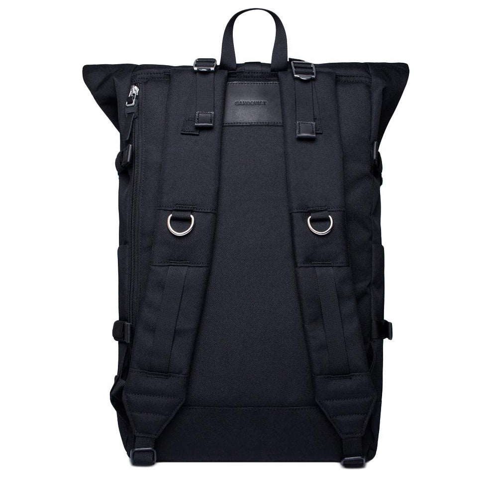 Sandqvist Bernt black rolltop backpack rear view