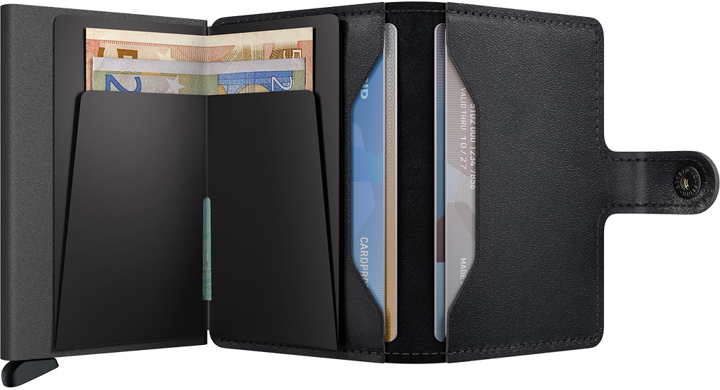 Secrid Miniwallet Original Black open with cards and banknotes