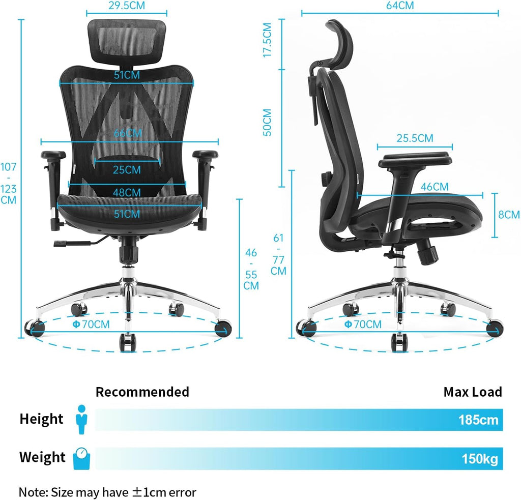 SIHOO M57 ergonomic office chair dimensions