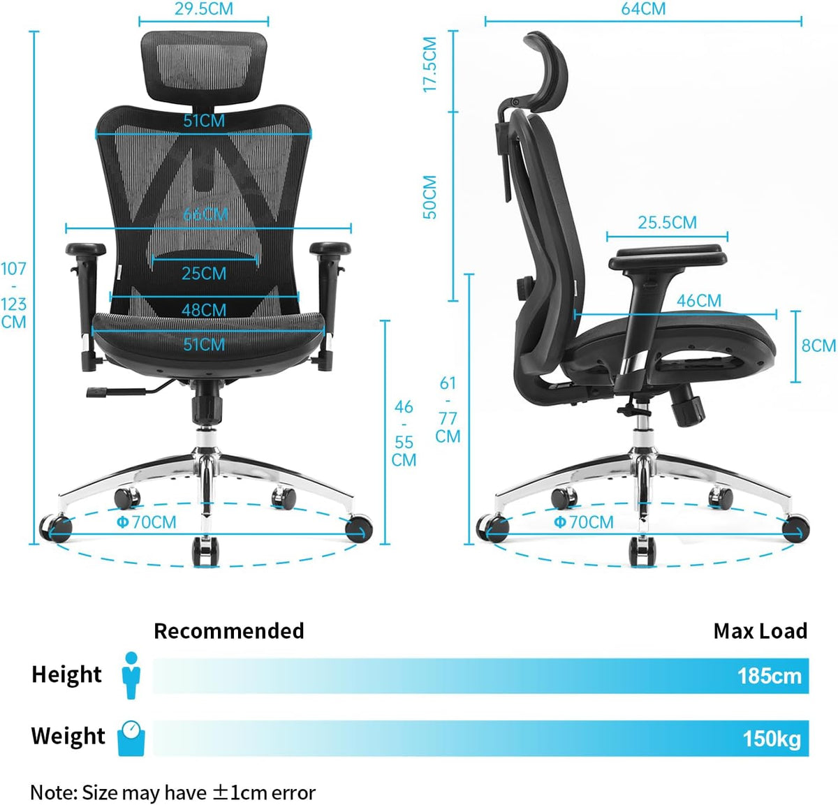 SIHOO M57 ergonomic office chair dimensions