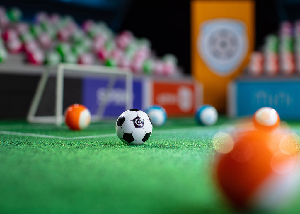 Sphero Mini Soccer robotic ball on miniature soccer field