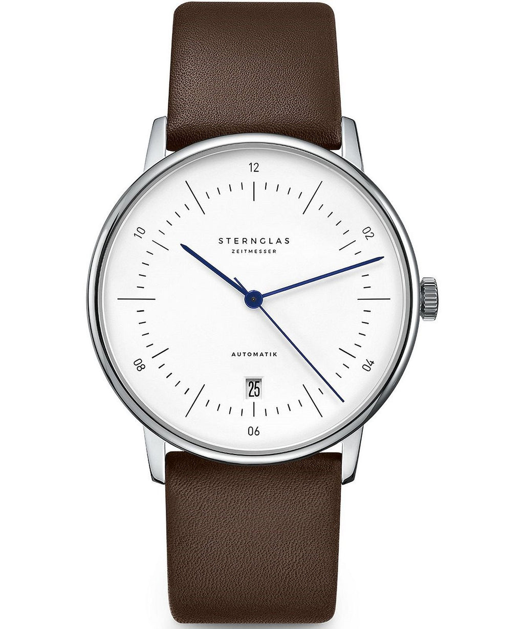 STERNGLAS Naos Automatic white dial brown leather front