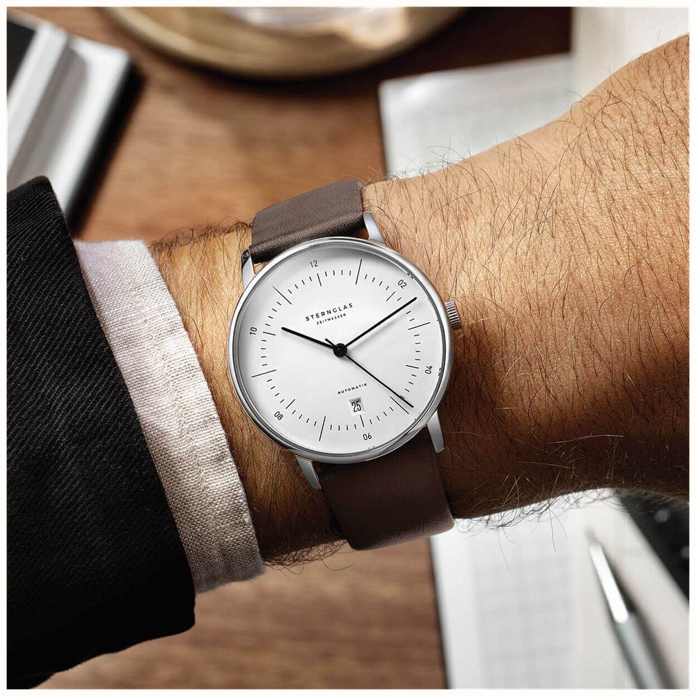 STERNGLAS Naos Automatic white dial worn on wrist