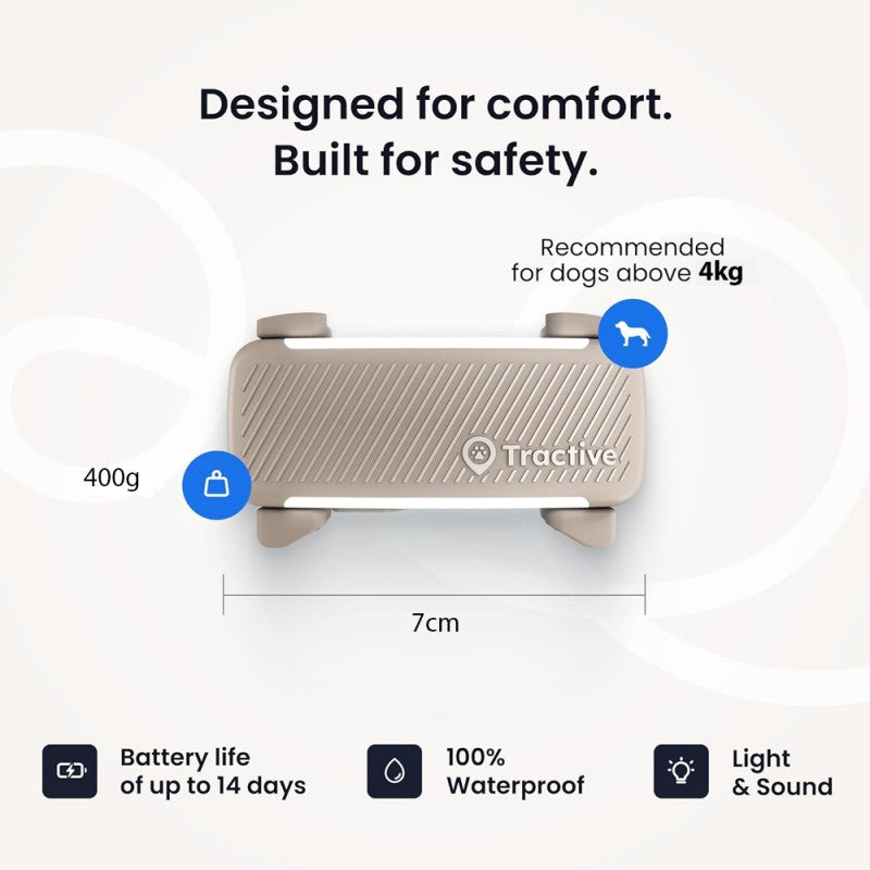 Tractive DOG 6 tracker size battery and waterproof feature overview