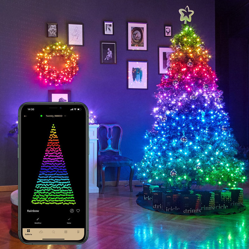 Twinkly Strings 250 smart lights on Christmas tree with app
