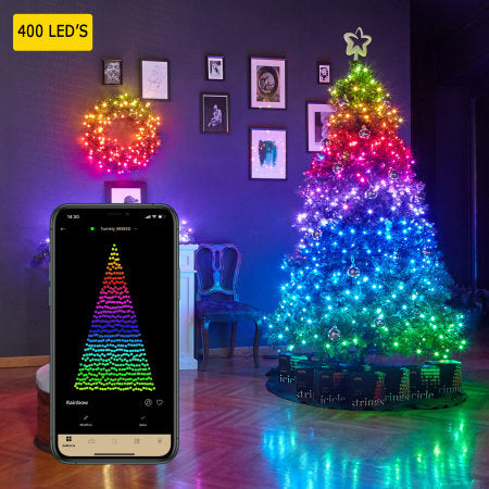Twinkly 400 LED smart string lights on Christmas tree