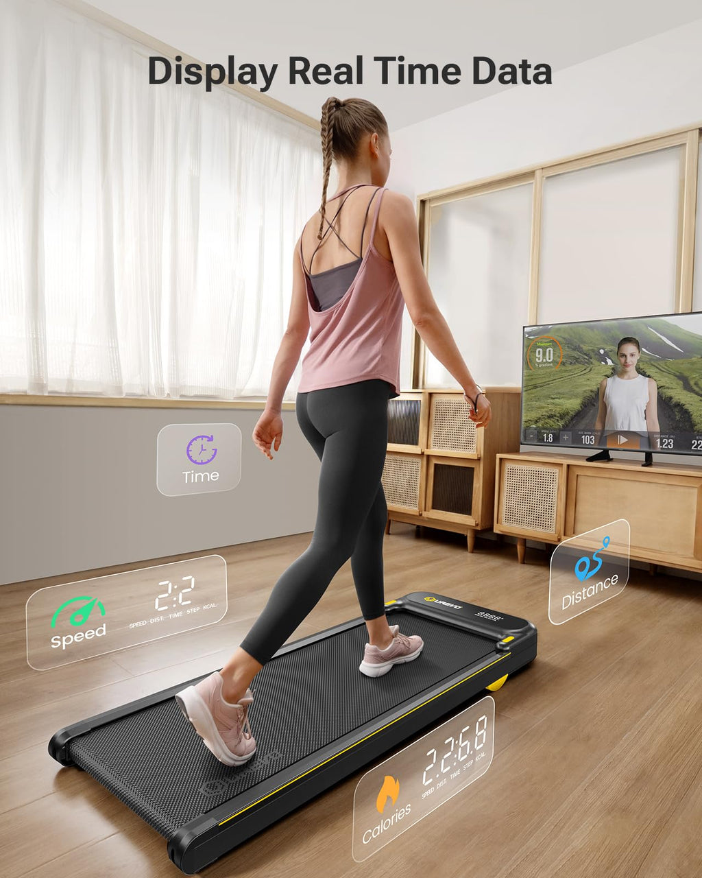 UREVO SpaceWalk E4 walking pad with real-time workout data