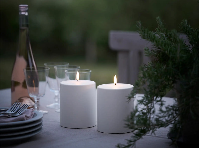 Uyuni Outdoor LED pillar candles in outdoor table setting