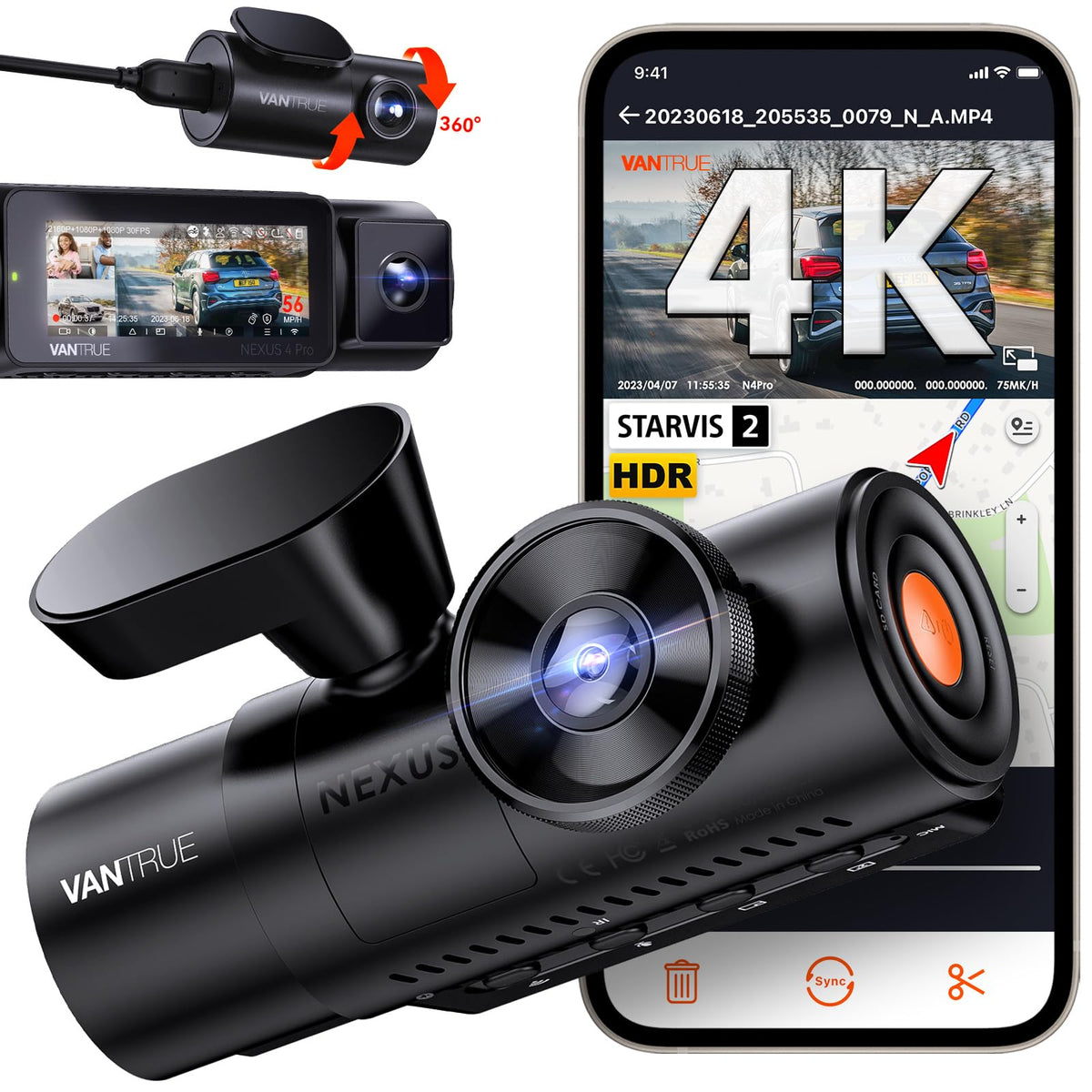 Vantrue N4 Pro triple-channel dash cam product view